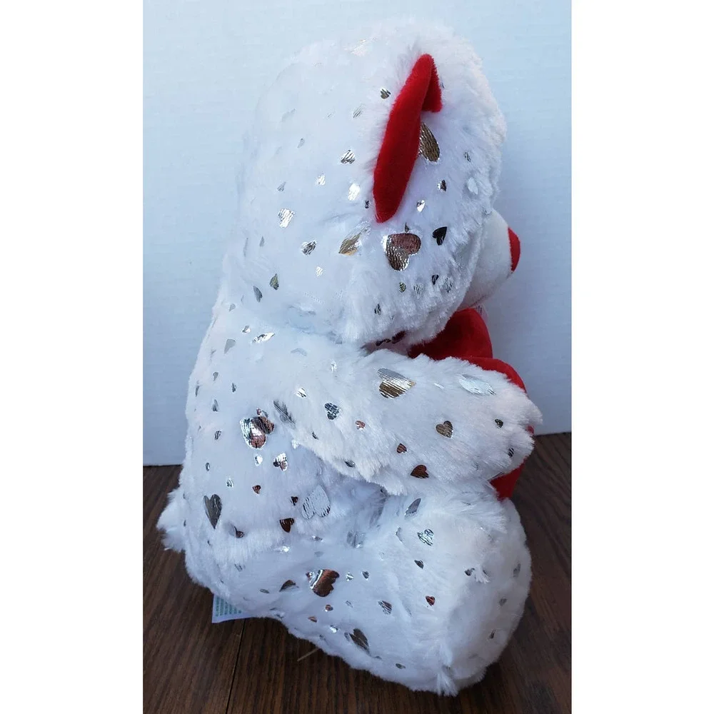 White With Silver Hearts 11 Inch Love Heart Plush Teddy Bear New With Tags